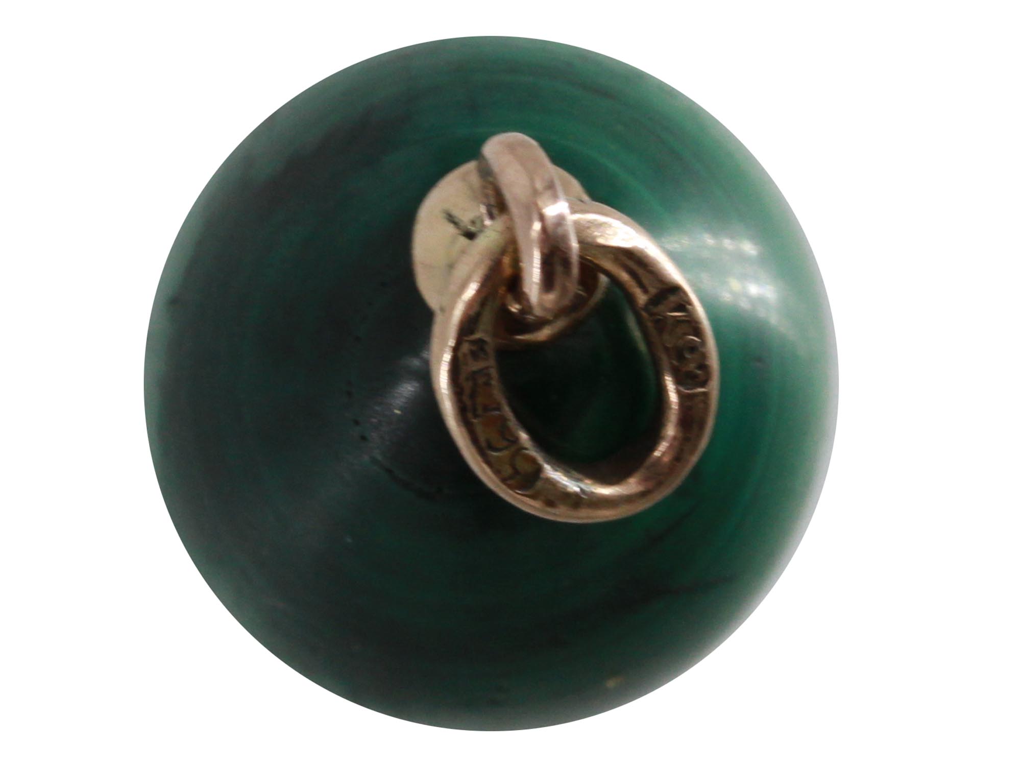 RUSSIAN 14K GOLD AND MALACHITE EGG CHARM PENDANT PIC-3